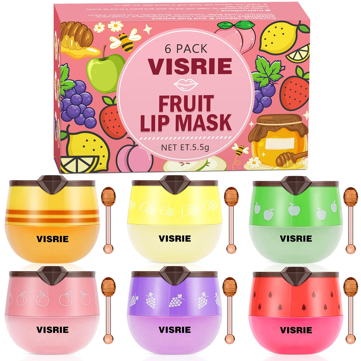 VISRIE honey pot front packaging showing six small jars and benefits