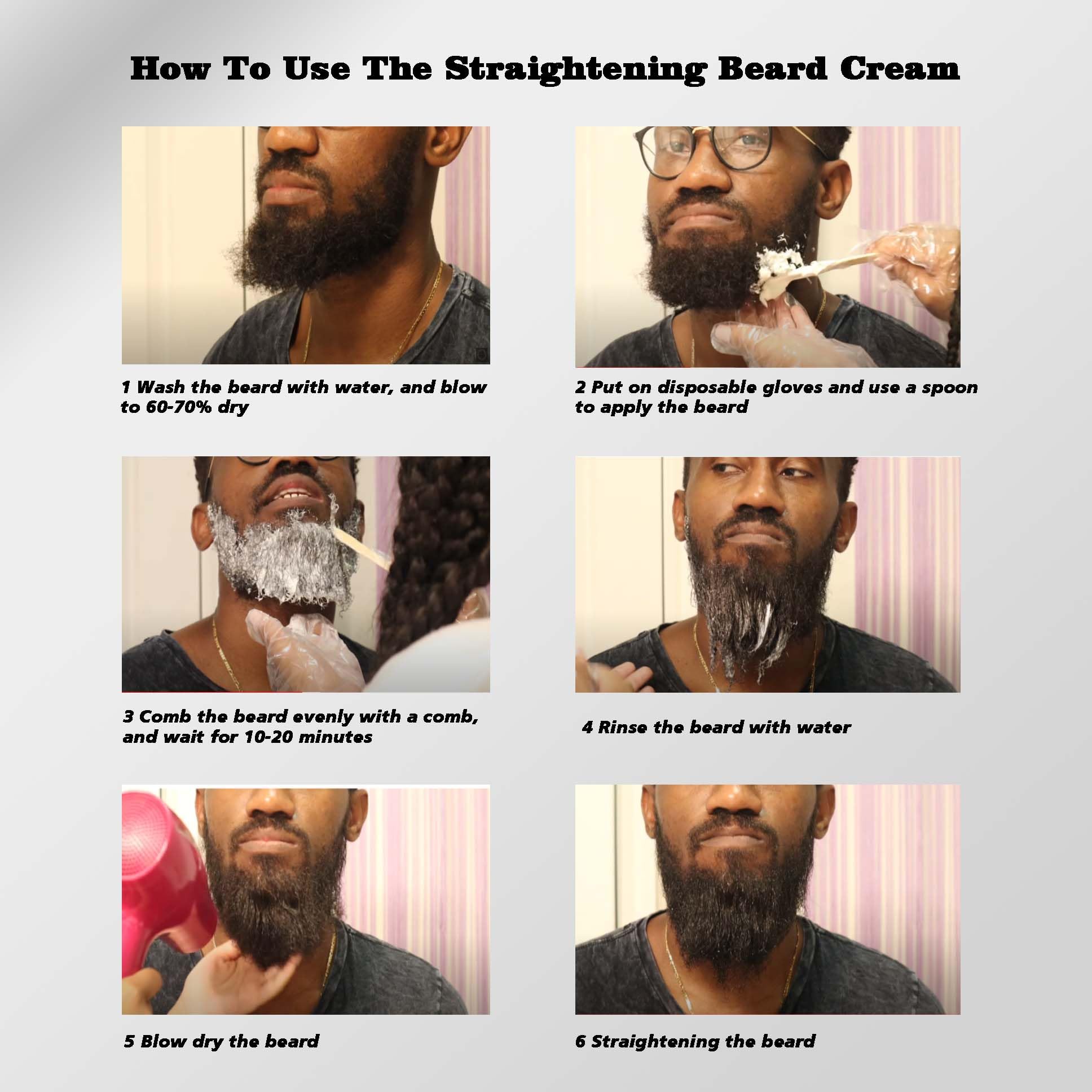 visualsource combing product through beard, benefit: shows even distribution for straightening