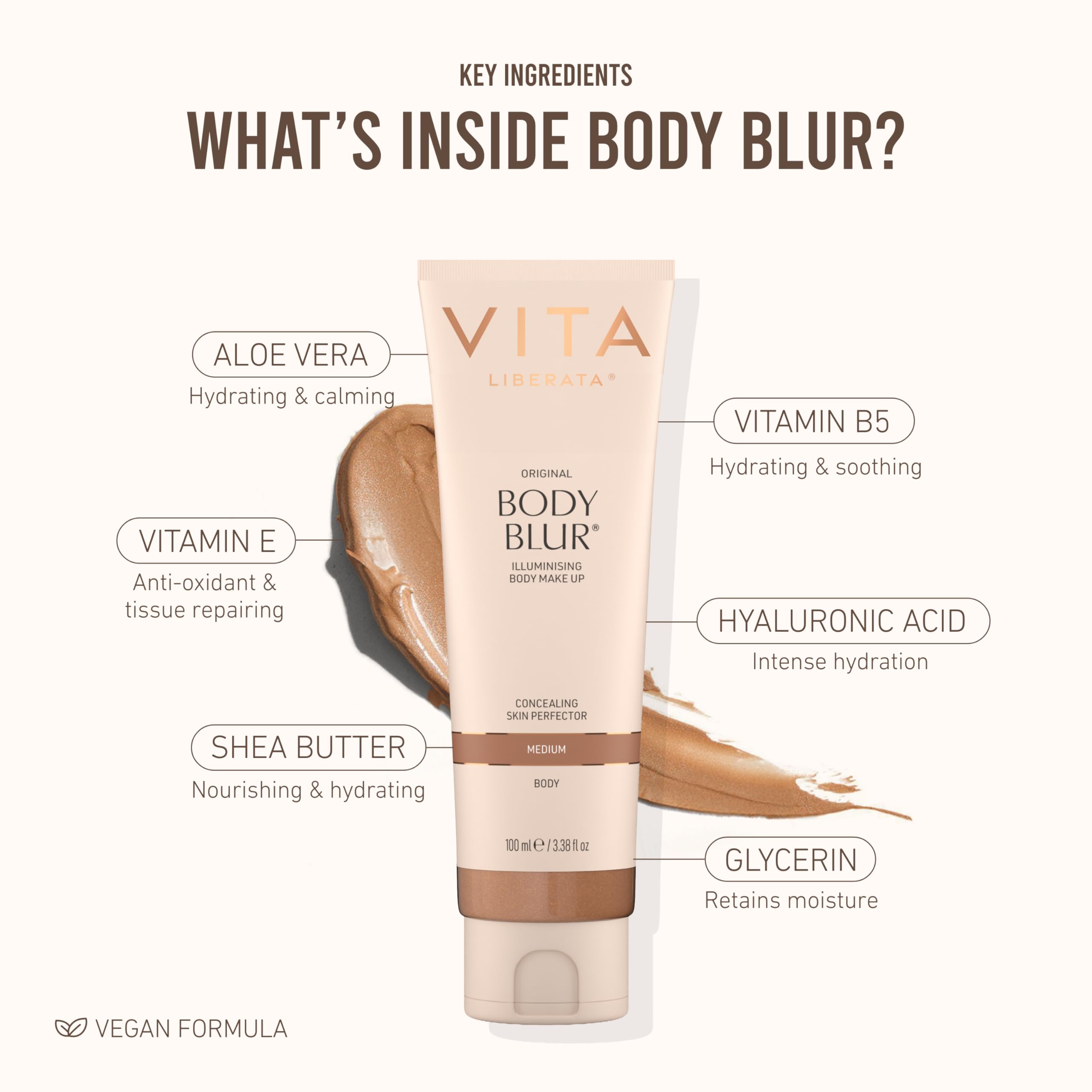 VITA LIBERATA ingredients label highlighting glycerin and shea