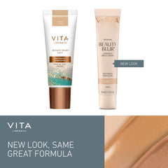VITA LIBERATA model in dress showing glowing, photo-ready body finish benefit