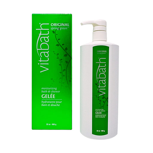 Vitabath bottle front view showing label and 32 oz size benefits