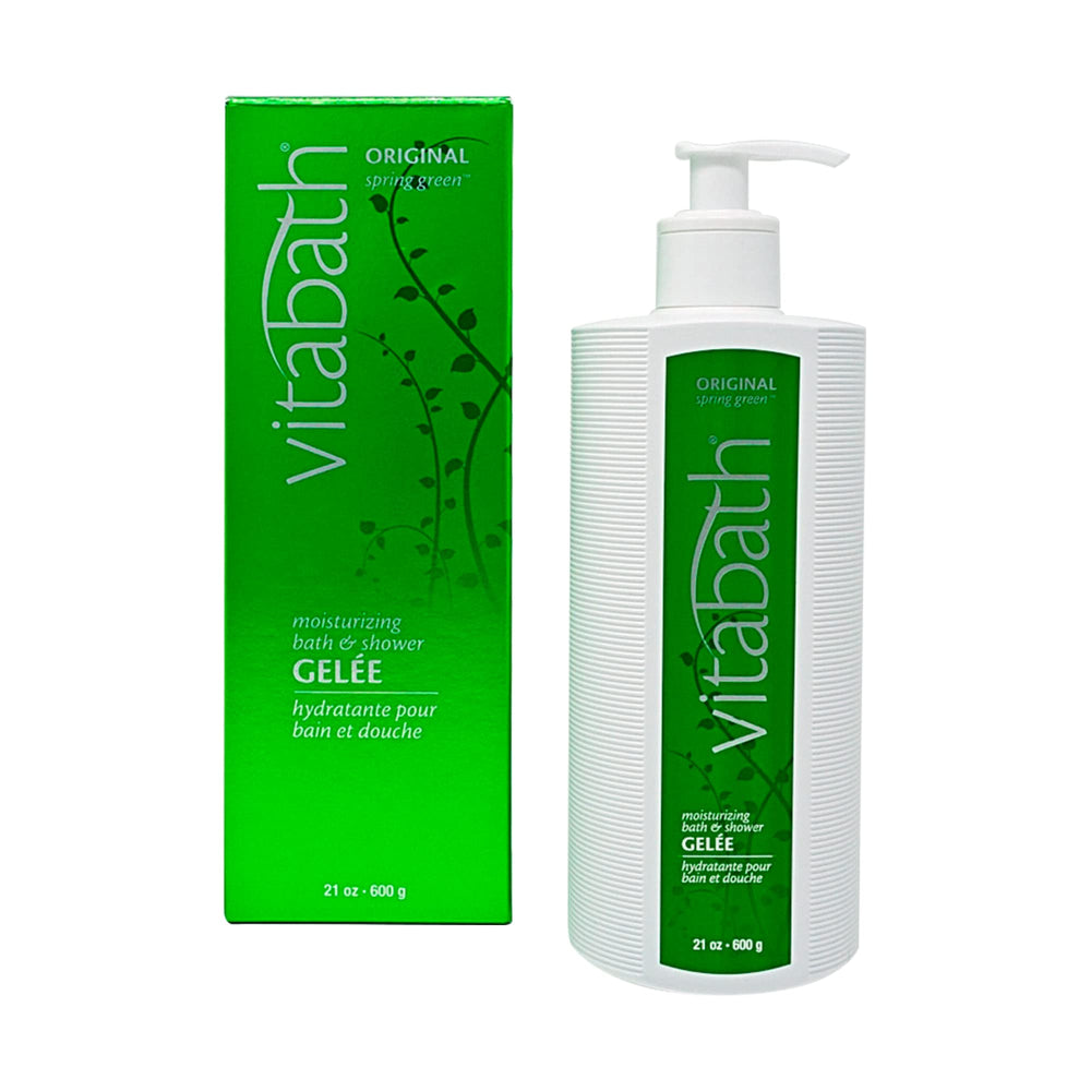 Vitabath bottle front view showing spring green label and size benefit