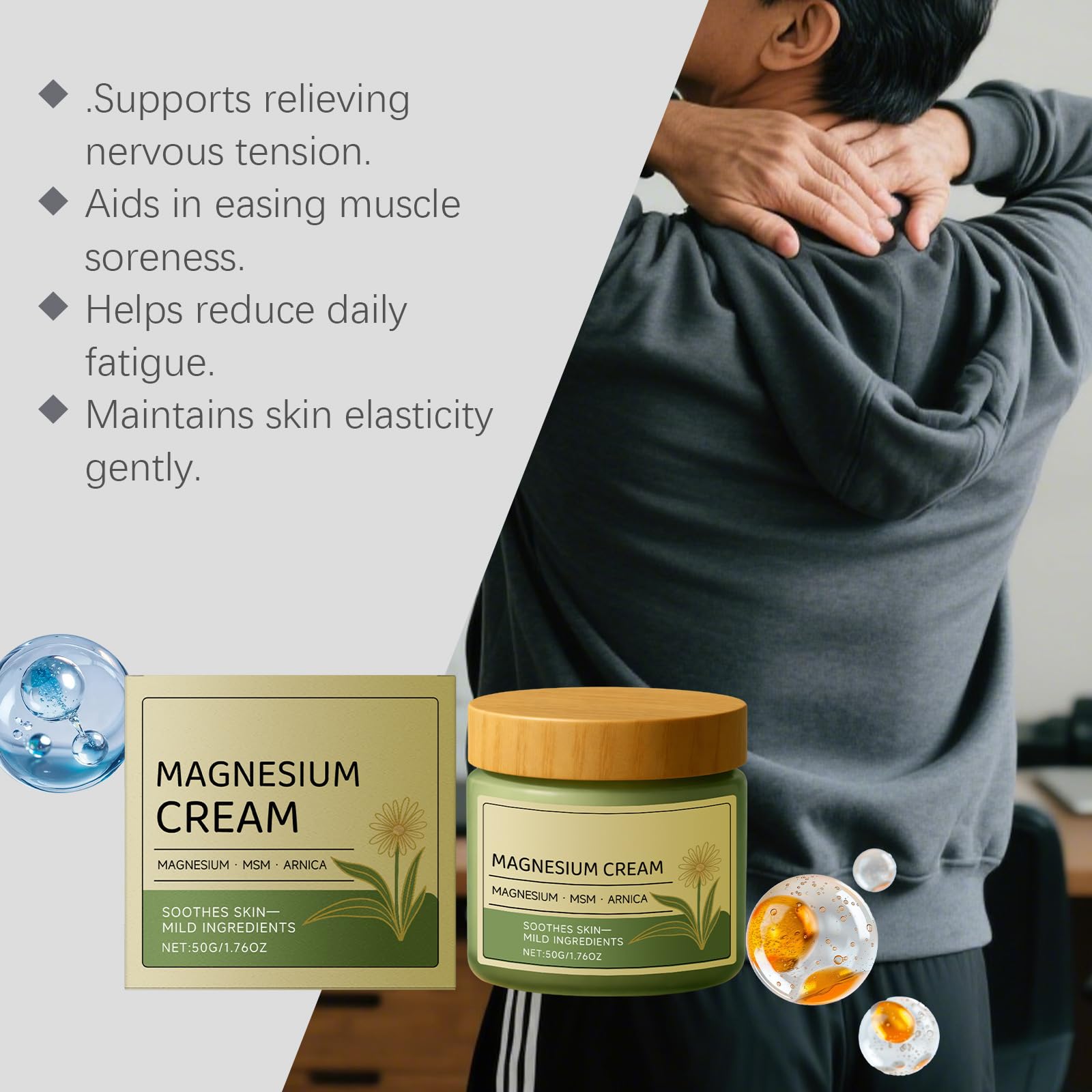Vitacamy jar with magnesium, MSM and arnica ingredients for clarity