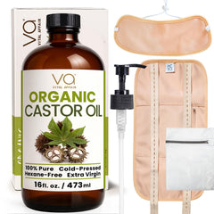 VITAL AFFAIR 16 oz amber glass bottle showing organic castor oil and label benefits