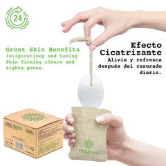 Vital Green bar inside natural jute pouch demonstrating plastic-free packaging