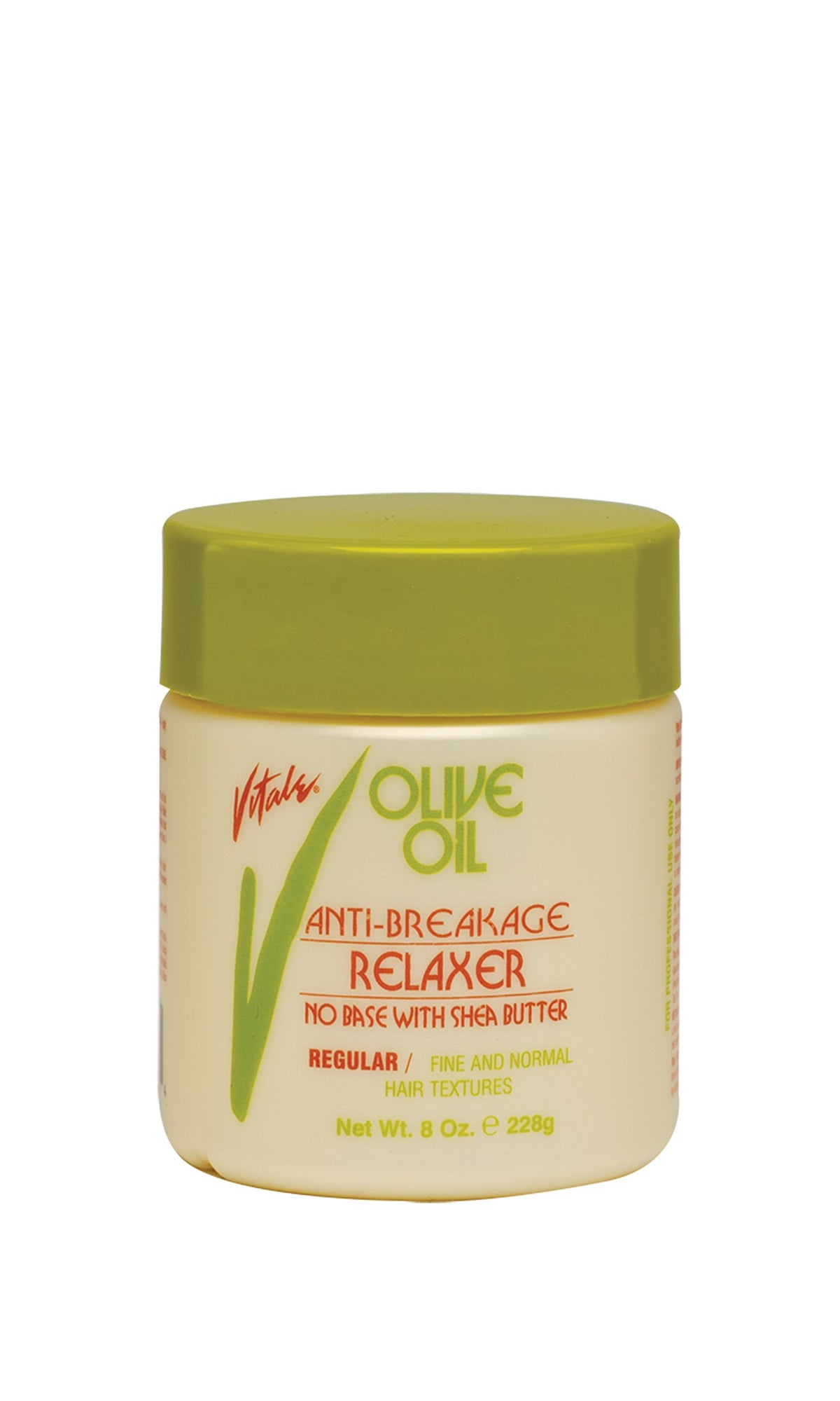 VITALE relaxer front packaging showing 8oz tube and olive oil benefits