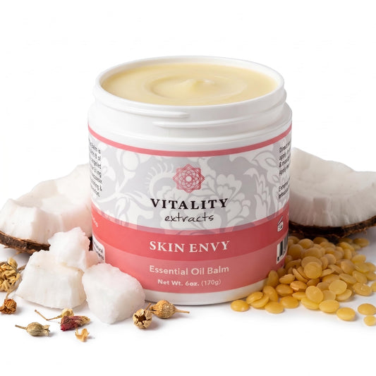 Vitality Skin Envy jar front view showing label and natural balm