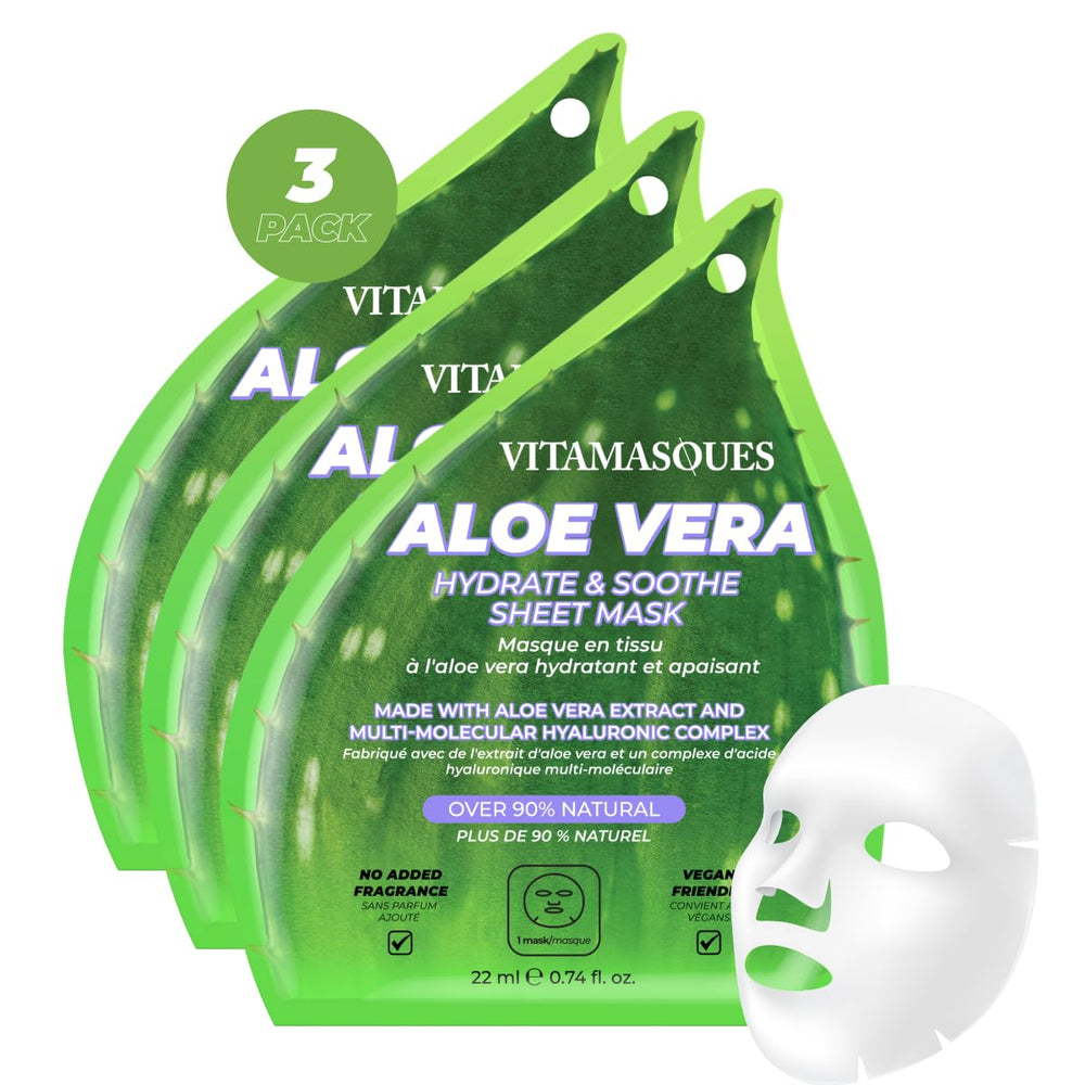 Vitamasques front packaging showing three mask sachets and calming branding benefit