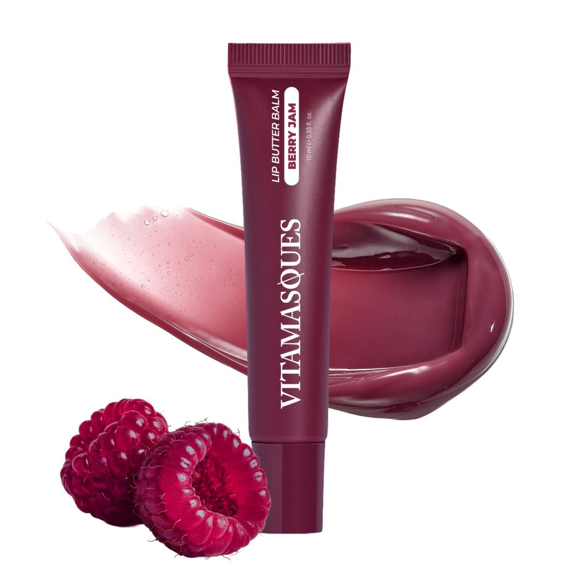 Vitamasques front tube showing Berry Jam tint and portable design benefit