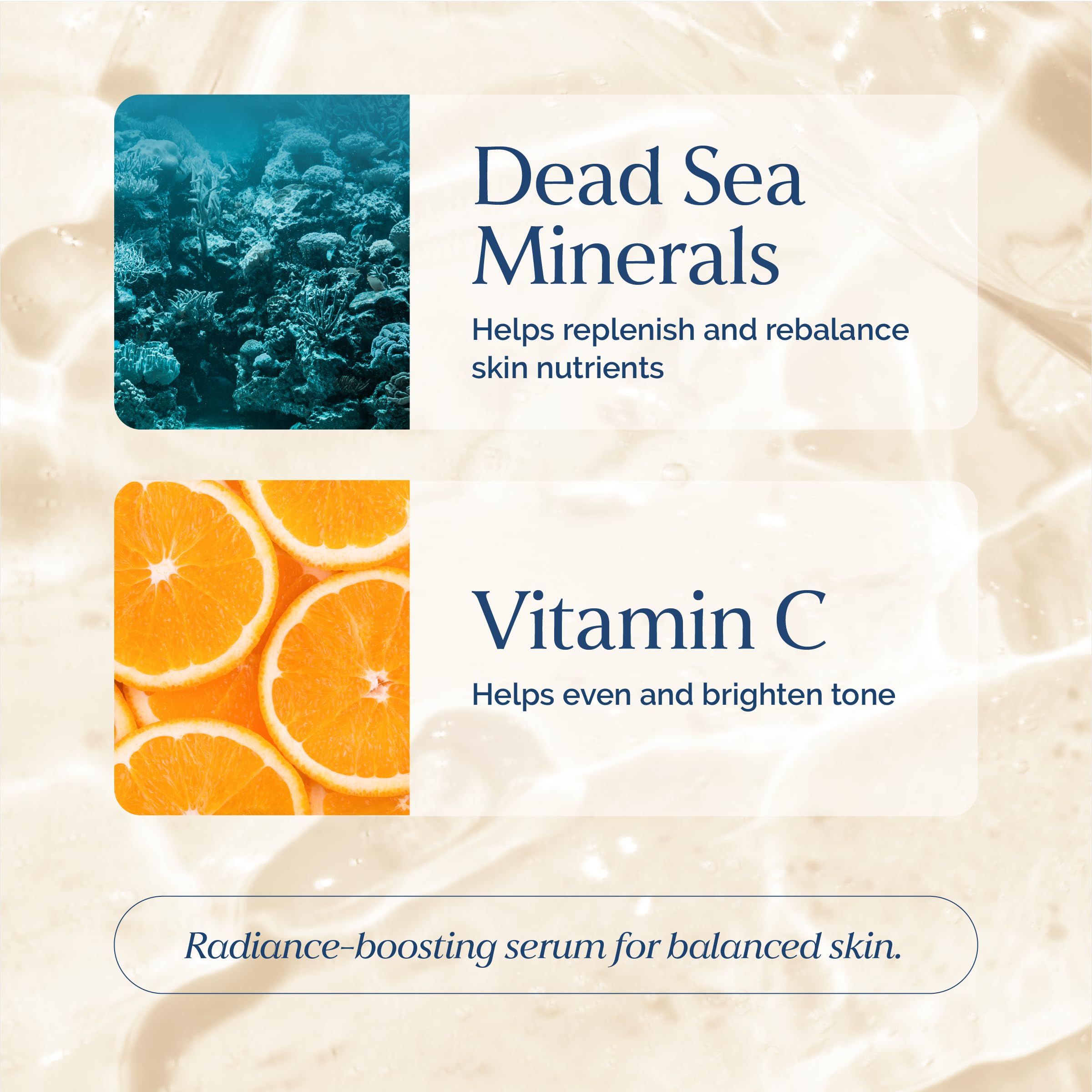 VITAMINS AND SEA BEAUTY serum texture drop highlighting lightweight absorbency