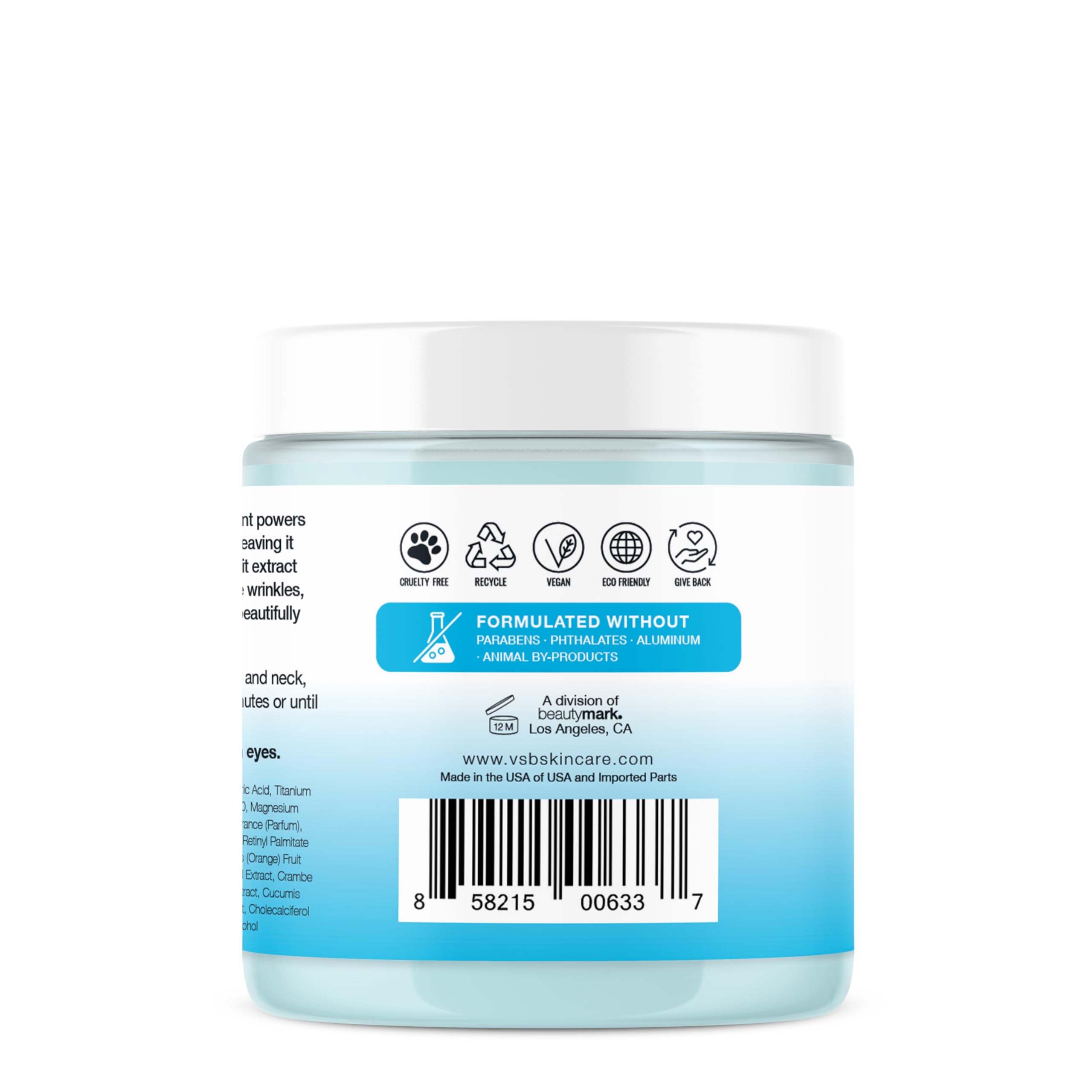 VITAMINS AND SEA BEAUTY jar held in hand showing 8.5 oz scale and travel-ready size