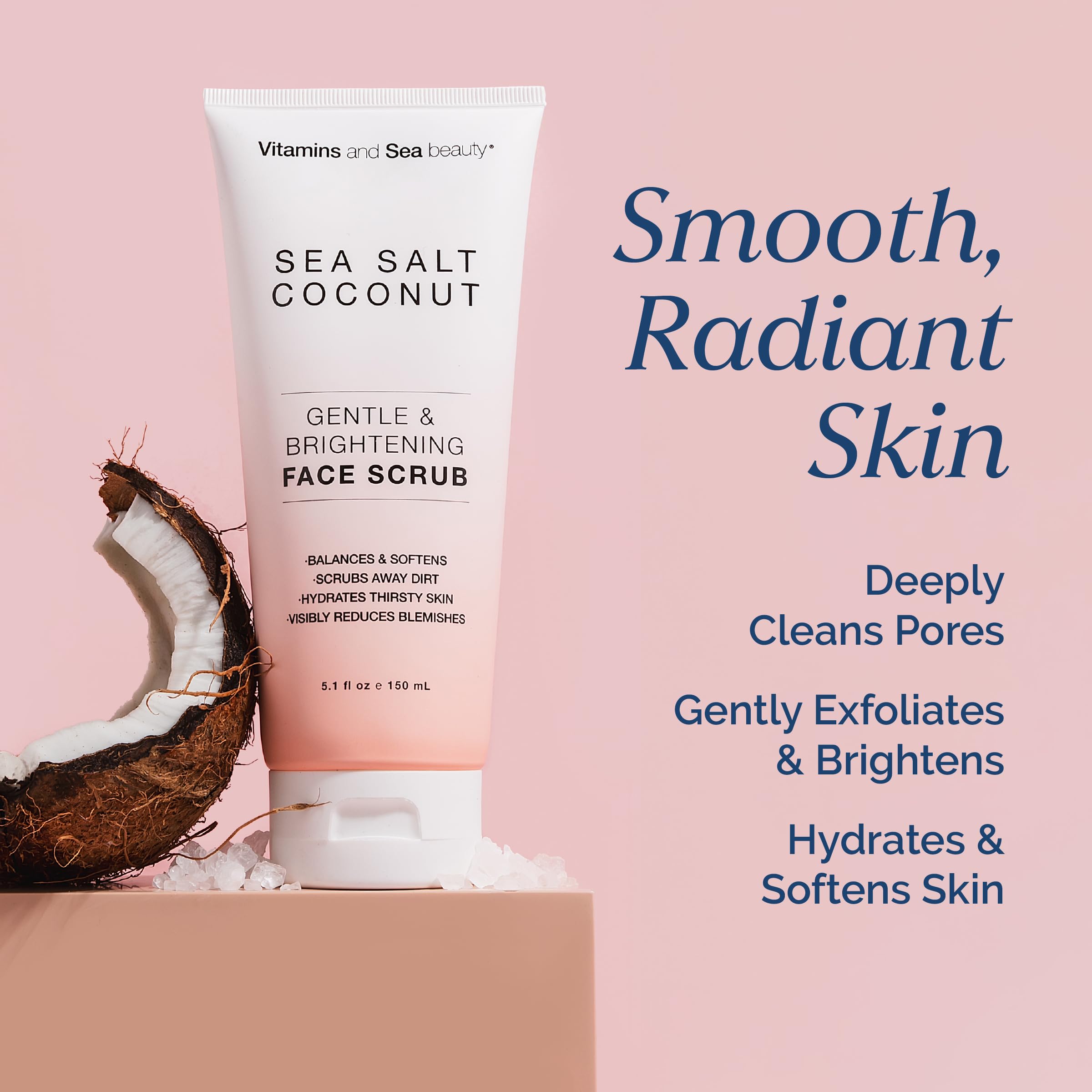 VITAMINS AND SEA BEAUTY close-up of scrub texture highlighting sea salt exfoliation benefit