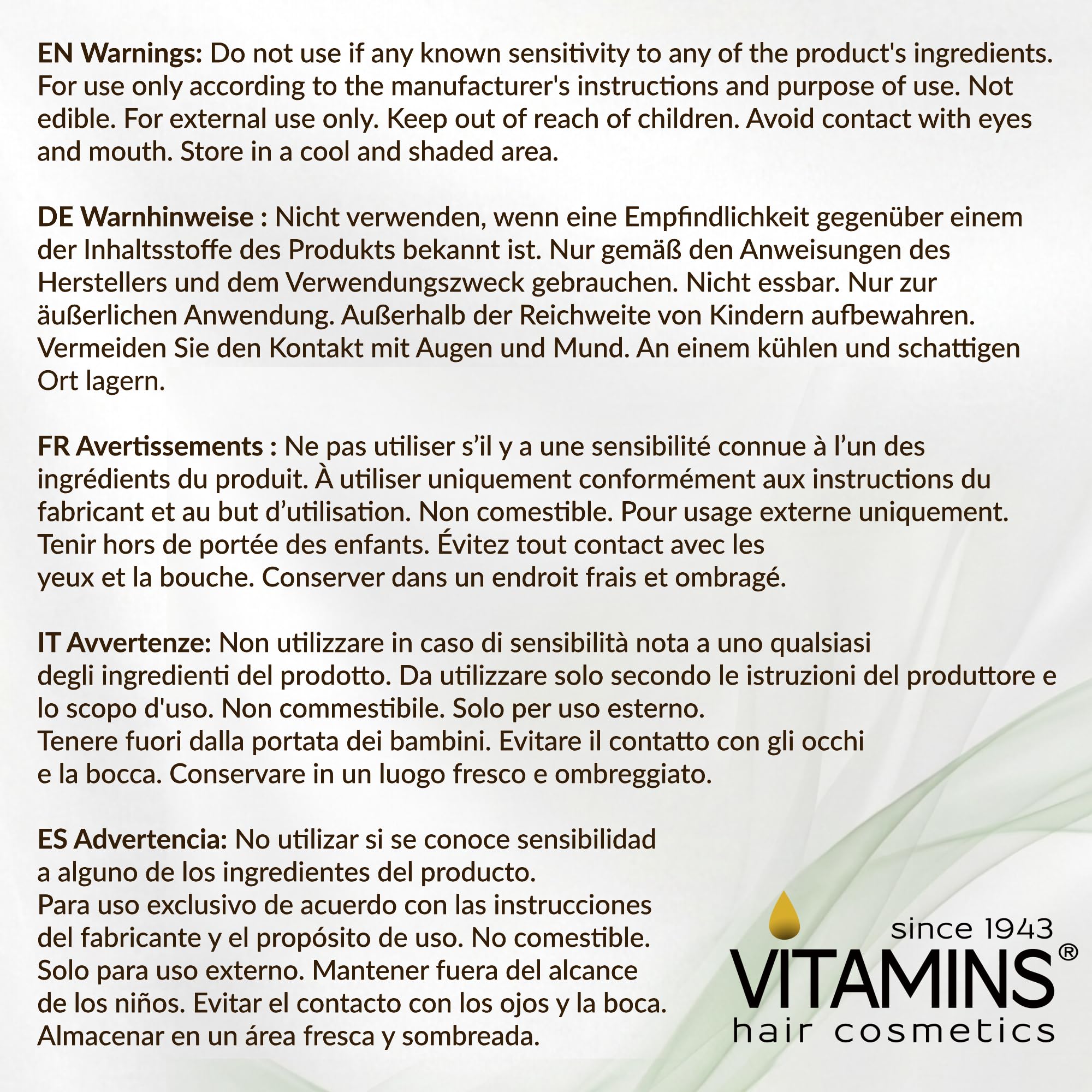 VITAMINS hair cosmetics styled hair showing smooth shiny finished look