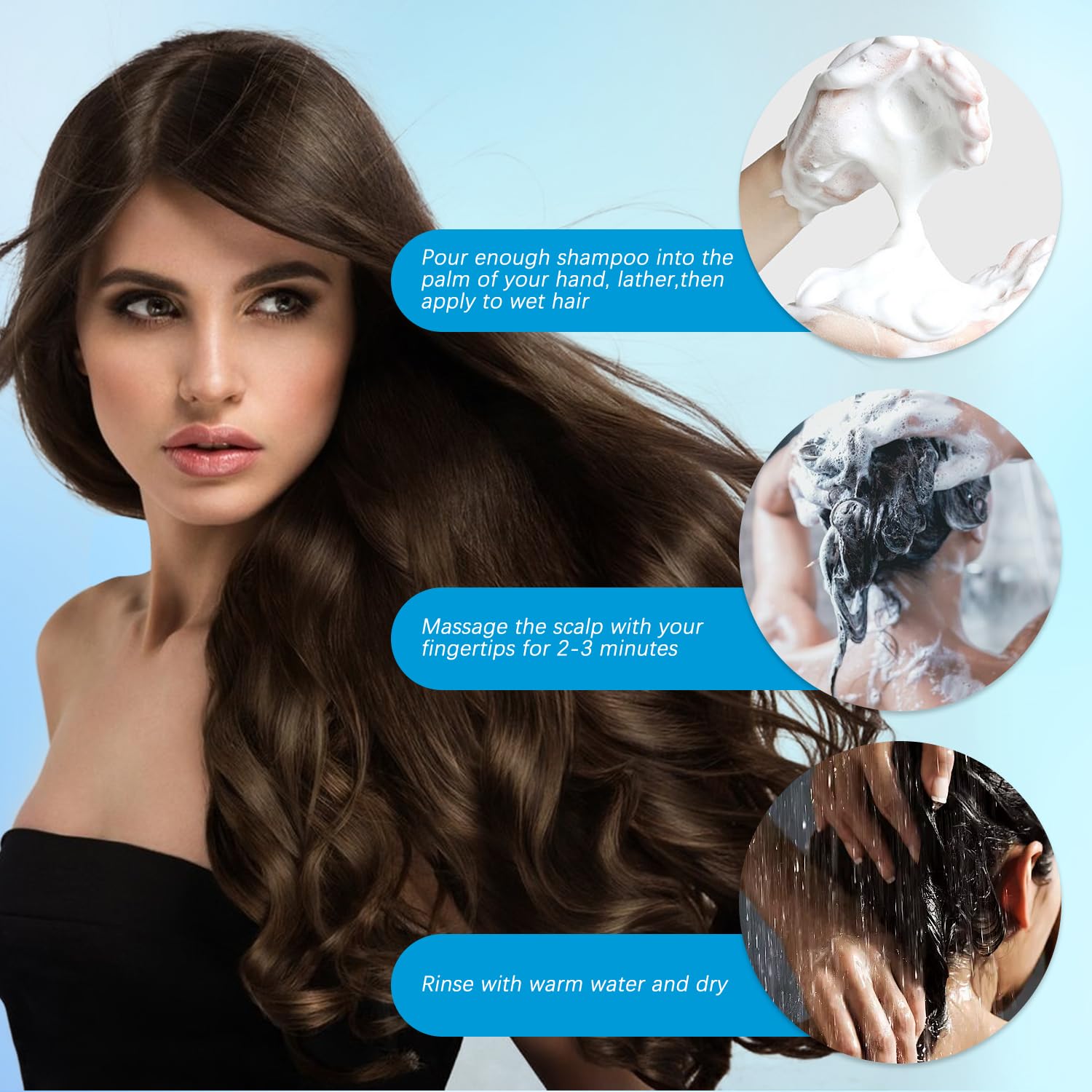 Viuvoiul Nipori shampoo in shower being applied to hair for refreshing cleanse