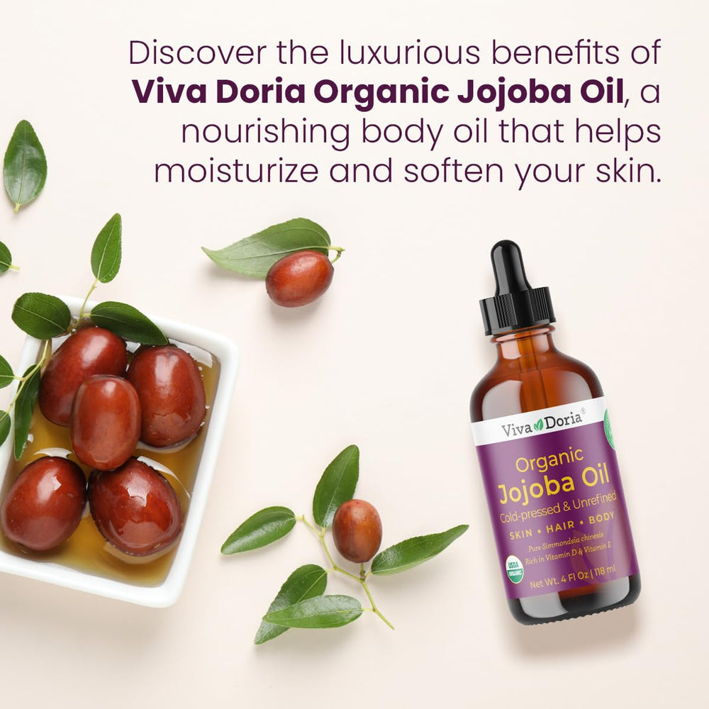 Viva Doria oil poured into palm demonstrating easy skin absorption and nourishment