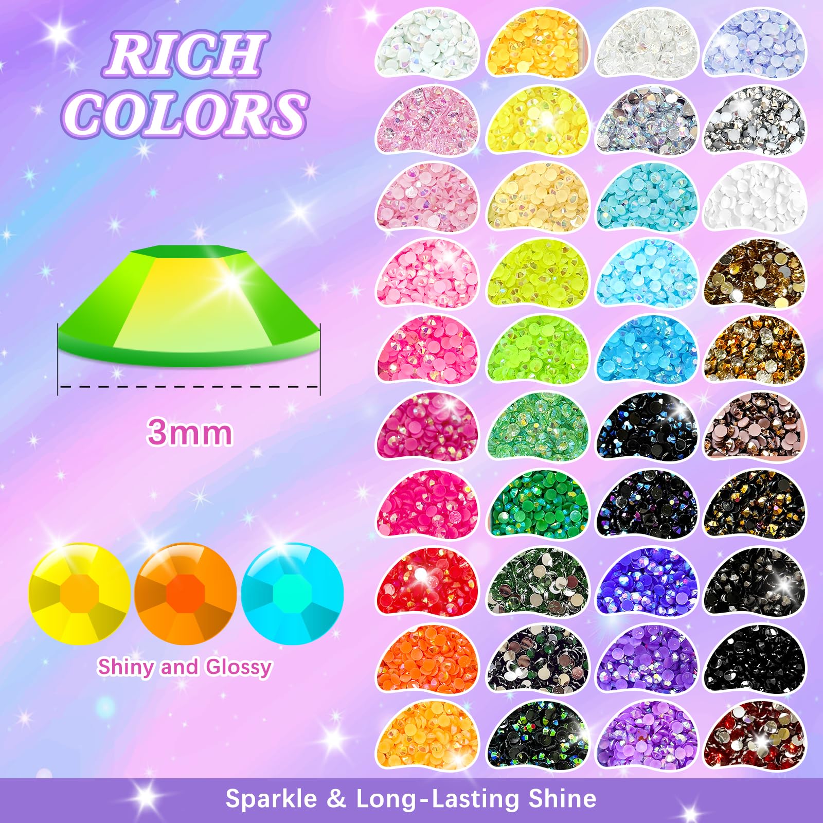 VIVIBOOM 3mm resin rhinestones close-up showing AB-like shine for vivid sparkle