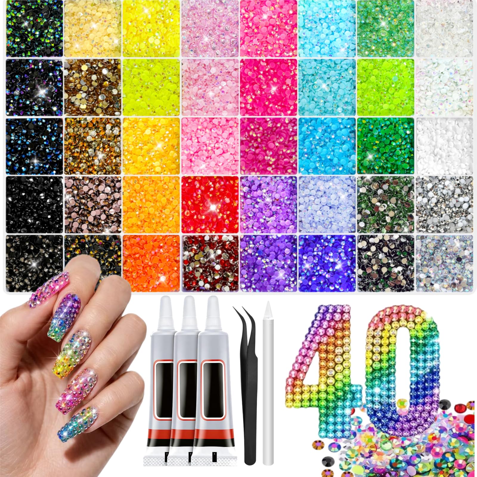 VIVIBOOM front packaging showing complete rhinestone kit and tools for quick project starts