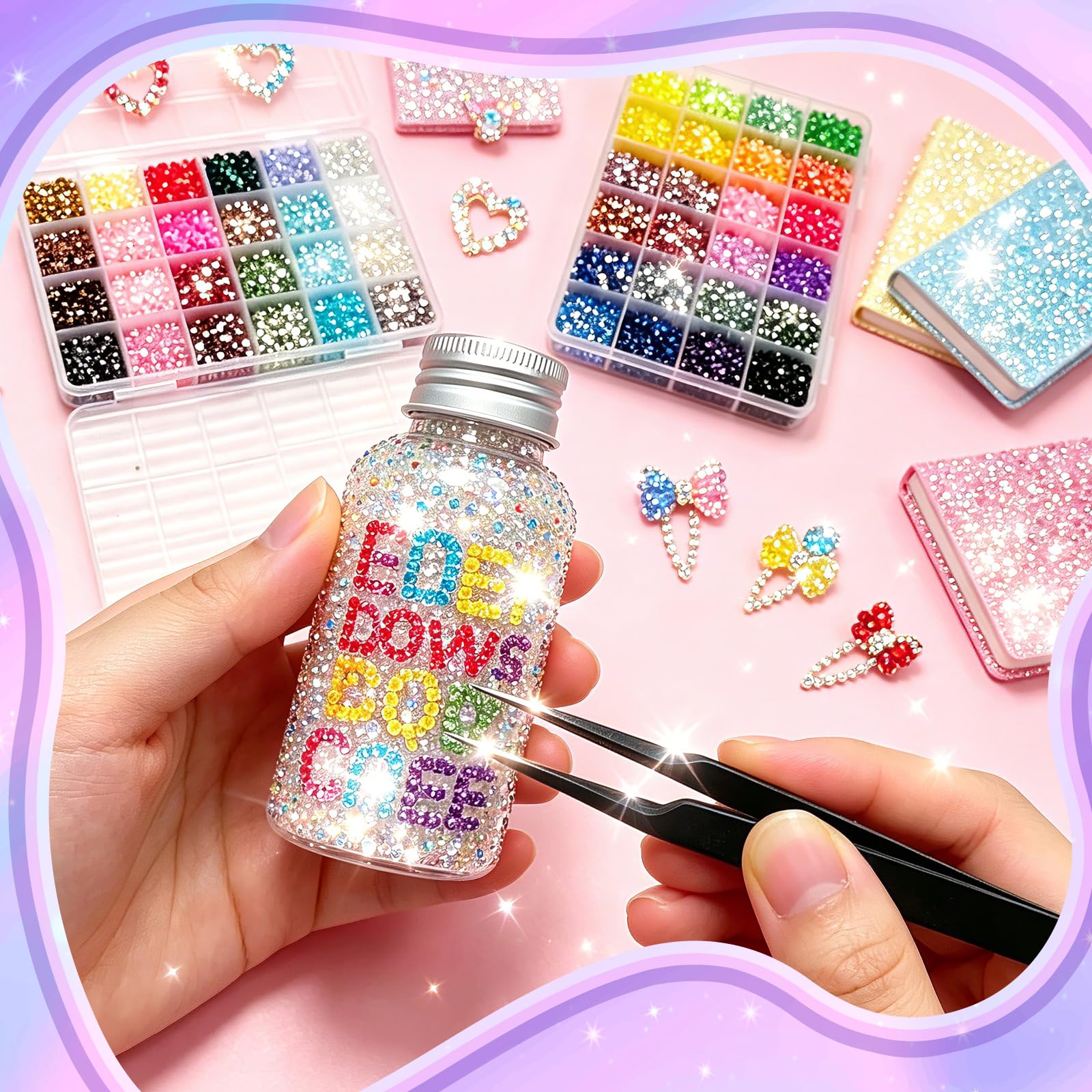 VIVIBOOM rhinestones on a decorated tumbler showcasing creative personalization