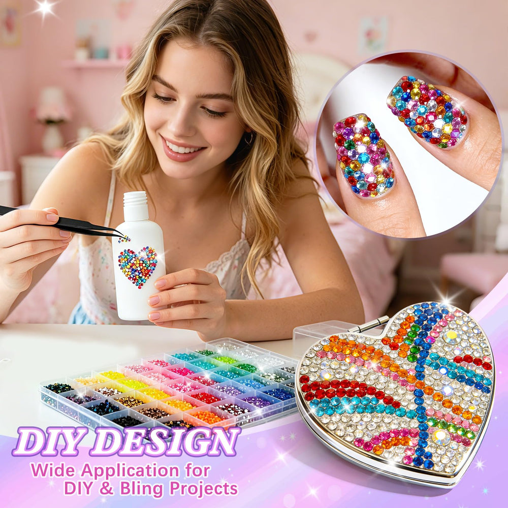 VIVIBOOM rhinestones applied to nails demonstrating neat placement and visible bling