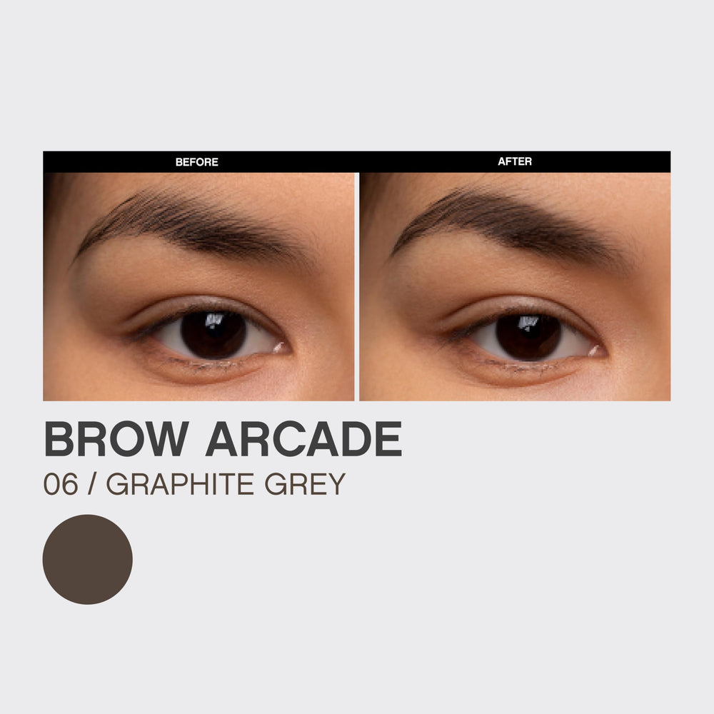 Vivienne Sabó pencil applied on model brows demonstrating refined natural arch and symmetry