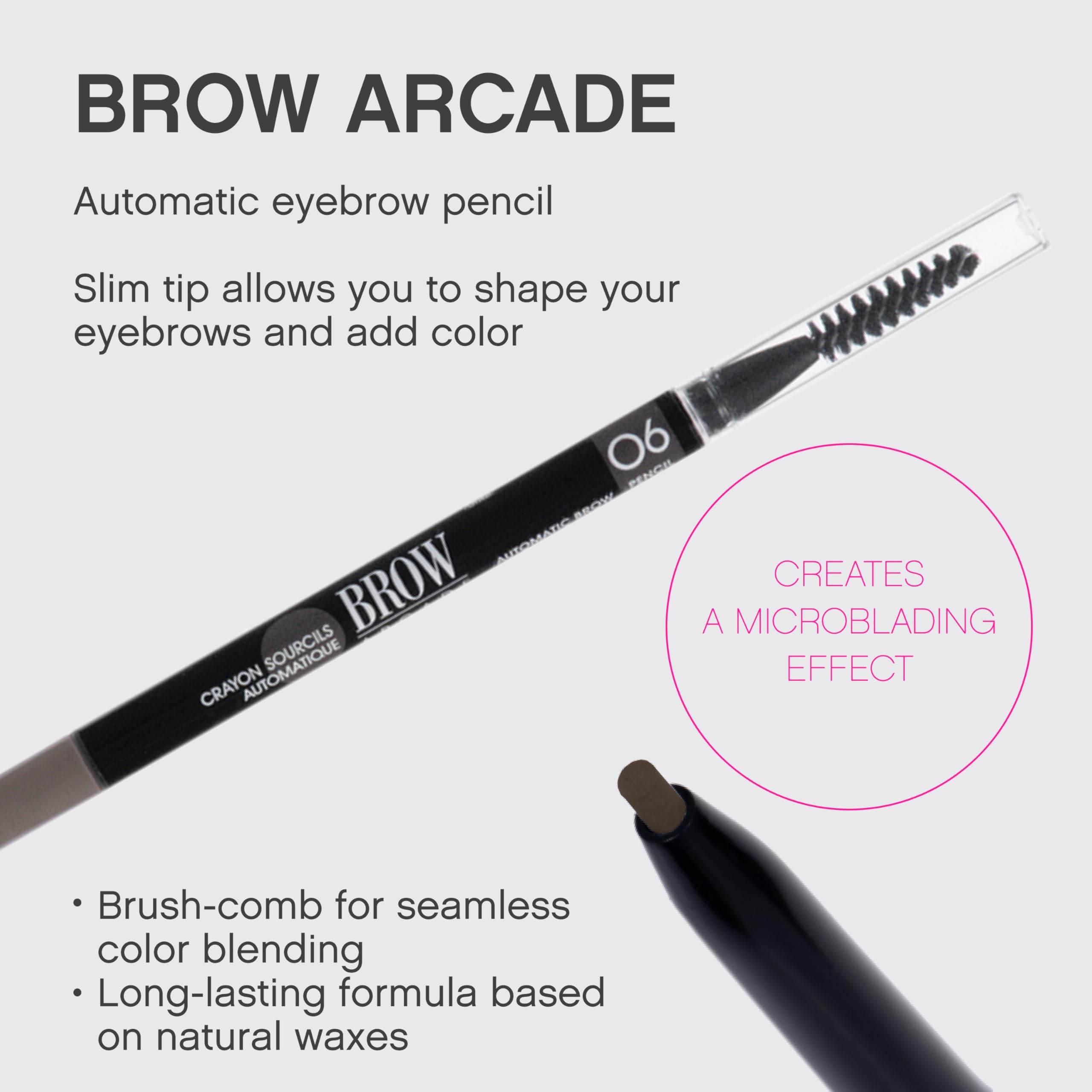 Vivienne Sabó pencil tip close-up showing 1.5 mm micro definer for precise hair-like strokes