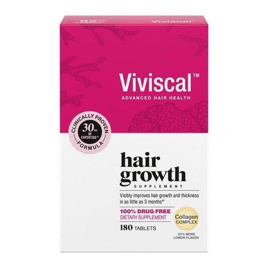 Viviscal front bottle showing product packaging and clear identification benefit