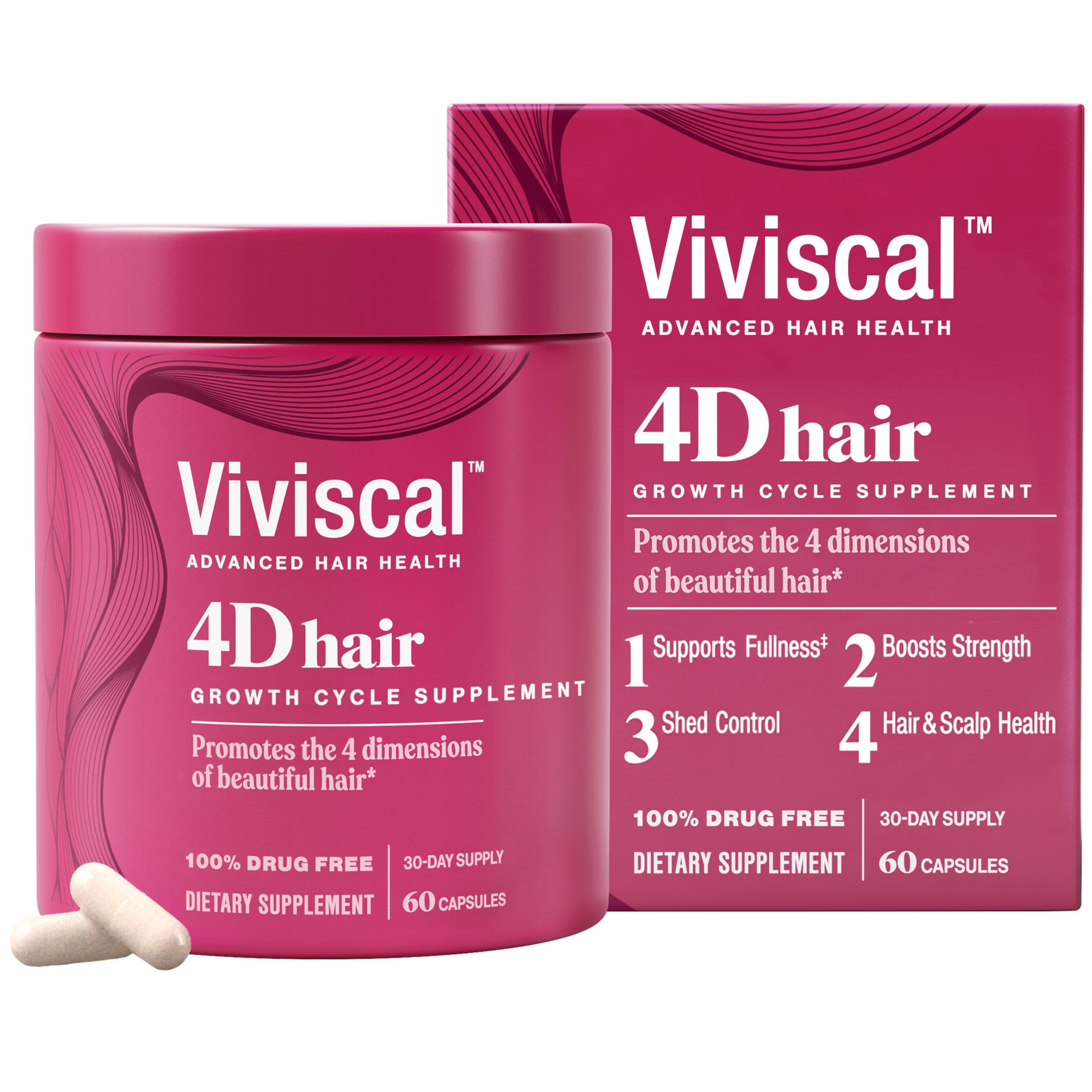 Viviscal front packaging showing product and benefits for fuller hair