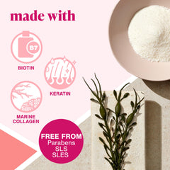 Viviscal label showing key ingredients list highlighting biotin keratin marine collagen benefit