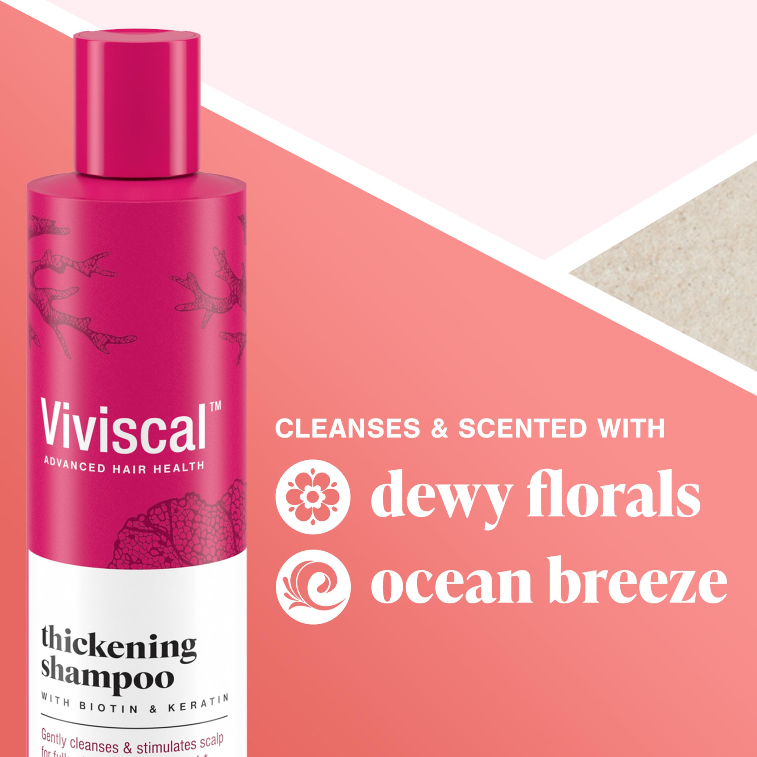 Viviscal bottle beside hairbrush showing size comparison for travel and storage benefit