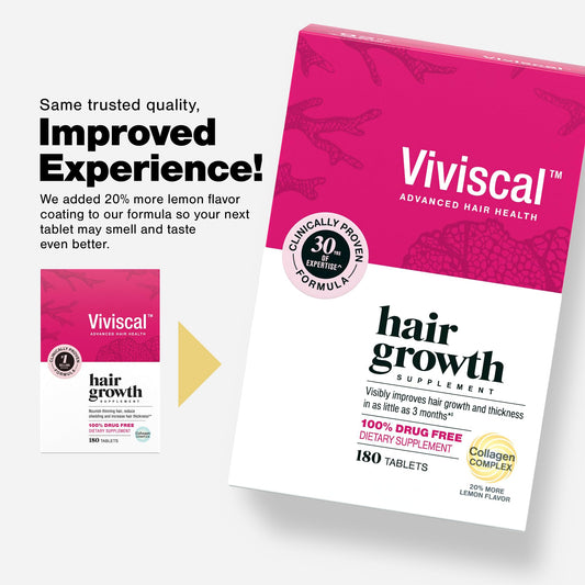 Viviscal tablets close-up highlighting smooth finish and easy swallowing benefit