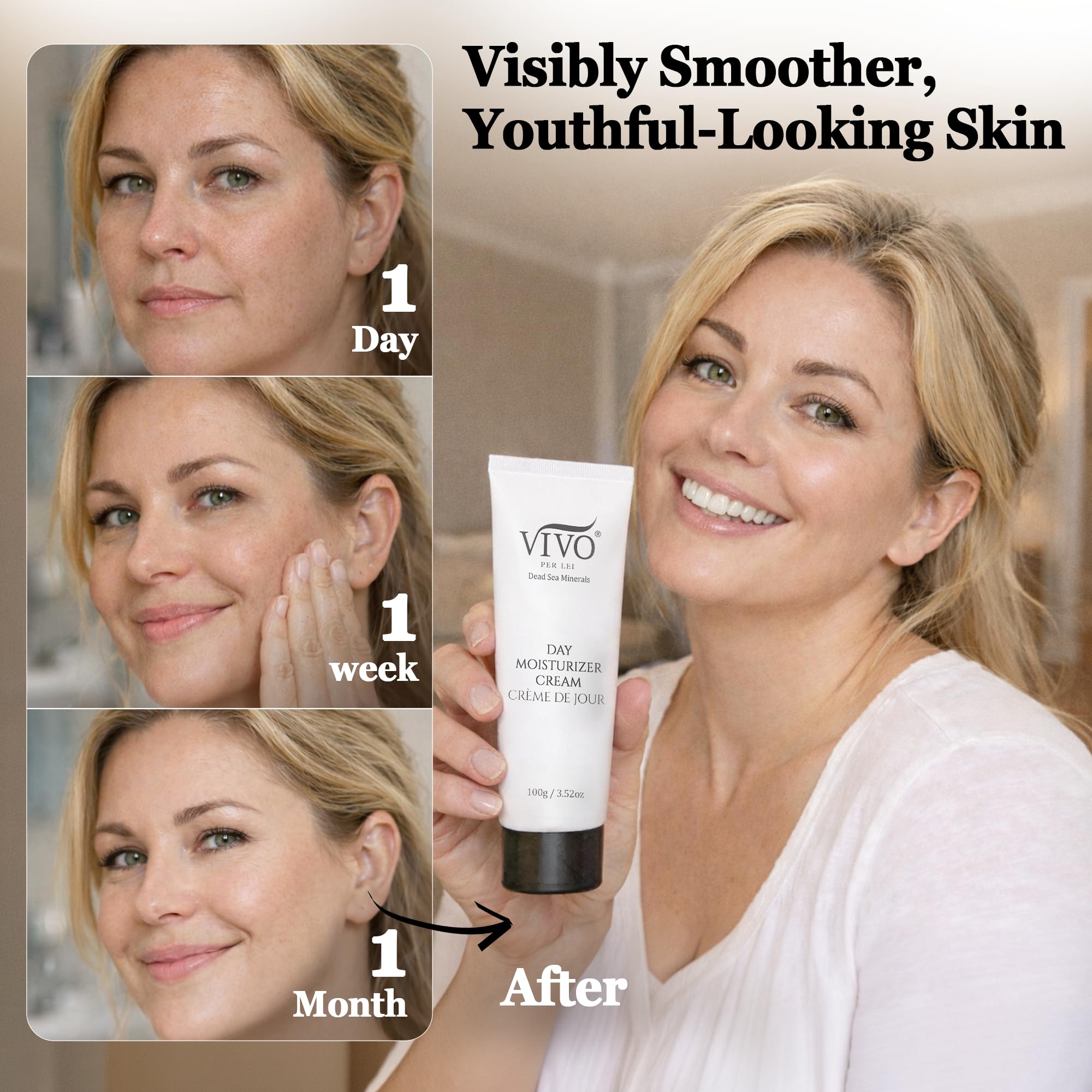 Vivo Per Lei being applied to cheek demonstrating lightweight hydration benefit