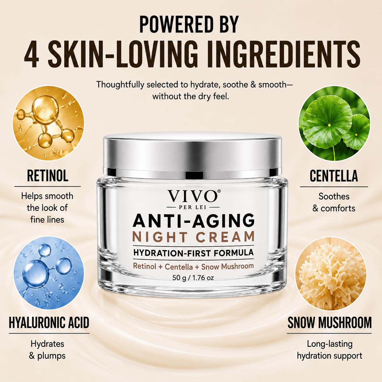 Vivo Per Lei ingredient label close-up highlighting calming actives
