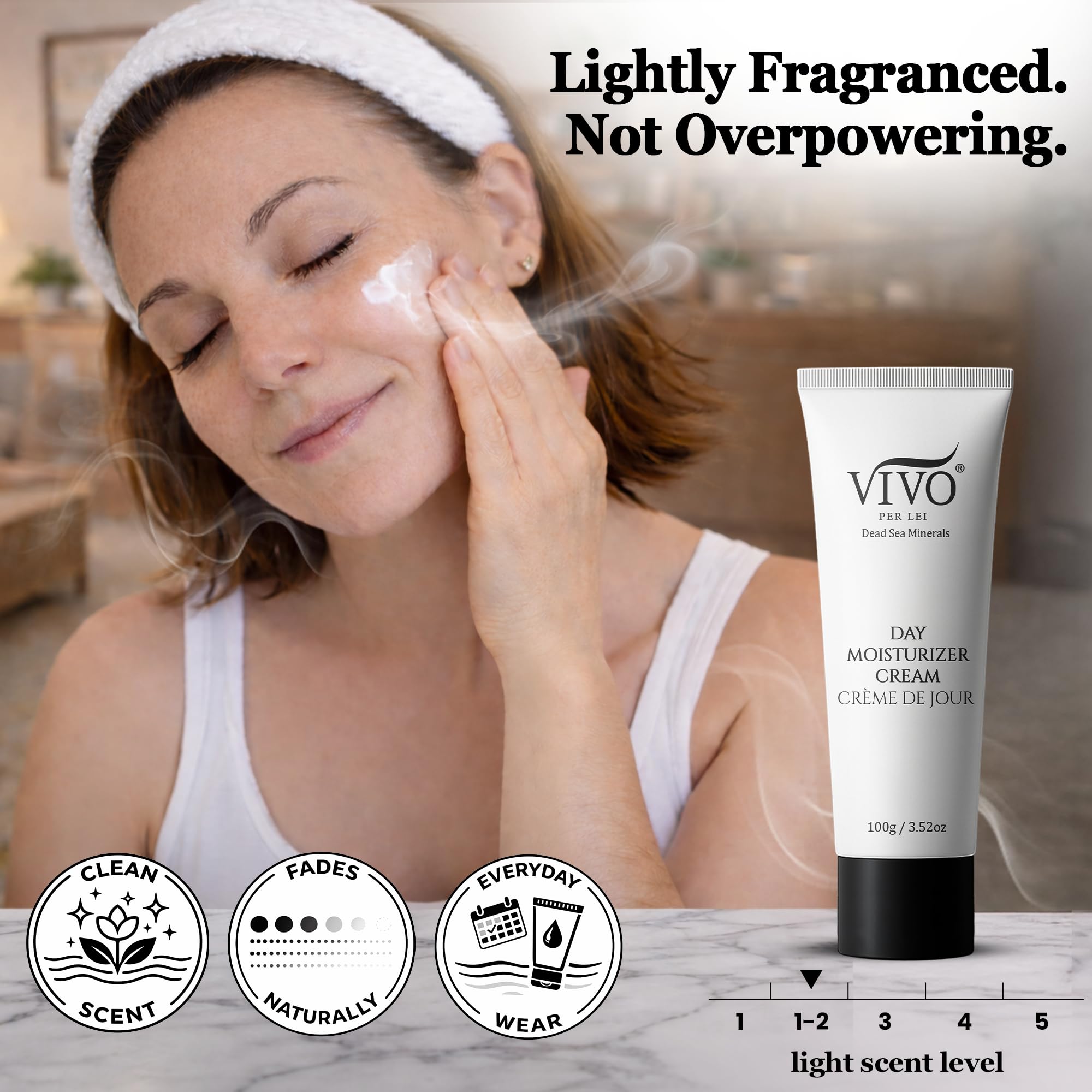 Vivo Per Lei cream texture close-up highlighting fast absorption benefit
