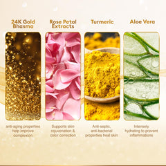 VLCC gold face mask application in hand illustrating easy, even coverage for brightening