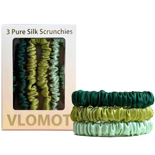 VLOMOT front view of green scrunchies set showcasing elegant finish and soft hold