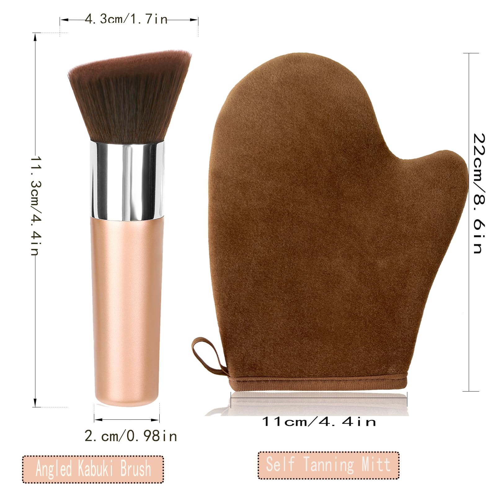 VNIHTT mitt and brush next to a hand showing compact scale