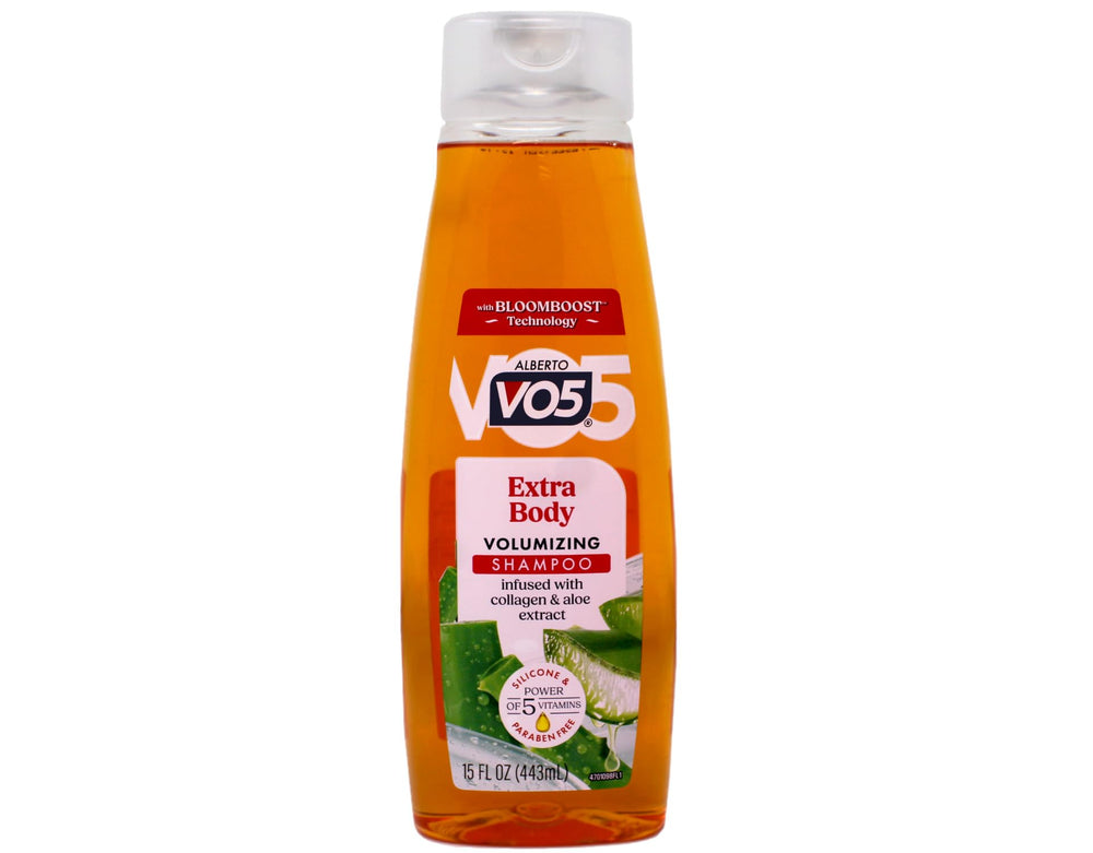 VO5 bottle on bathroom shelf in lifestyle setting for daily routine benefit