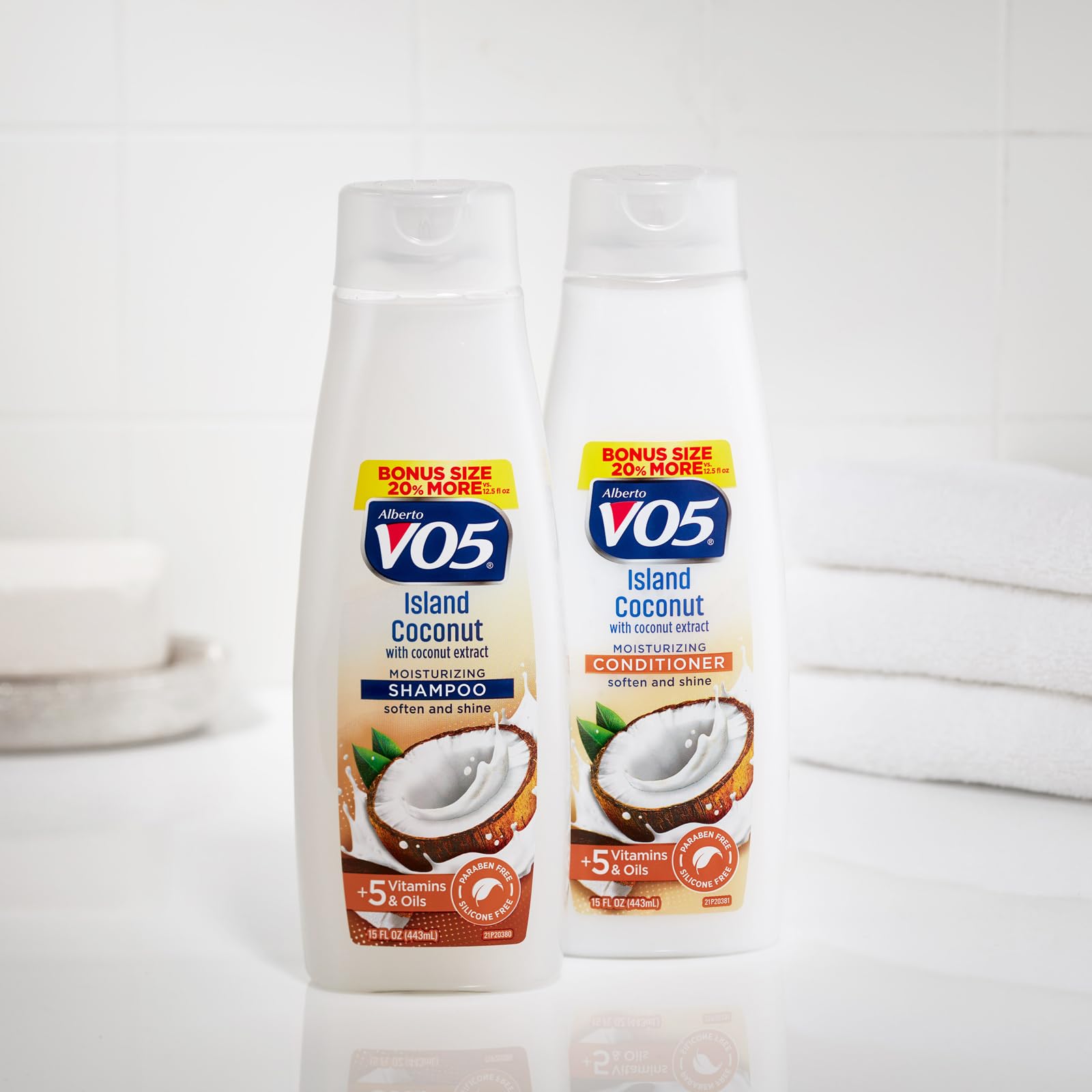 VO5 bottle held in hand for size comparison showing convenient 15 oz travel-ready bottle