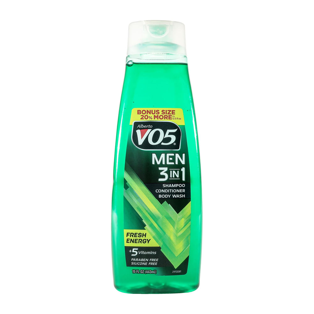 VO5 front packaging showing bottle label and 15 oz size, highlighting convenience
