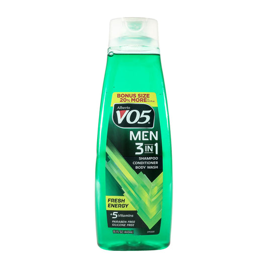 VO5 front packaging showing bottle label and 15 oz size, highlighting convenience