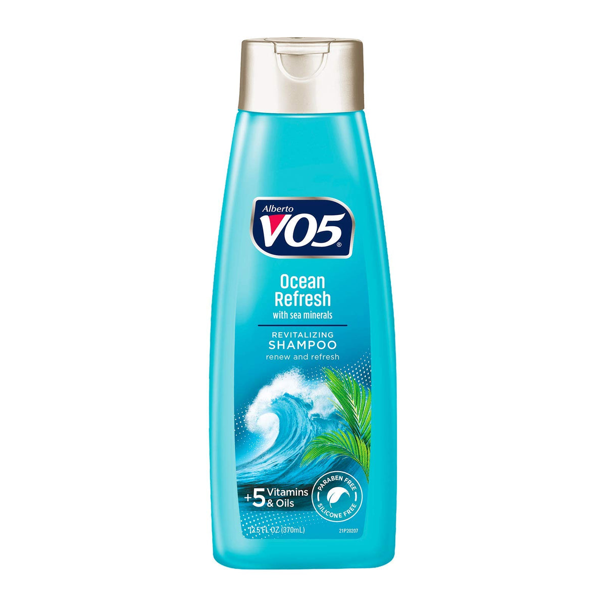 VO5 front bottle showing ocean refresh label and bright finish benefit