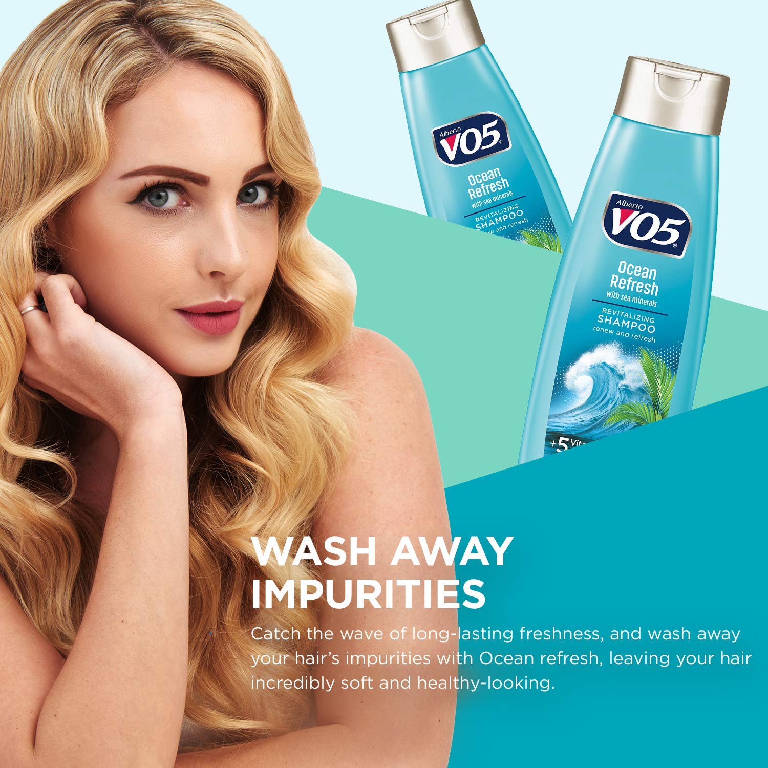 VO5 bottle cap detail emphasizing easy dispense and convenient use
