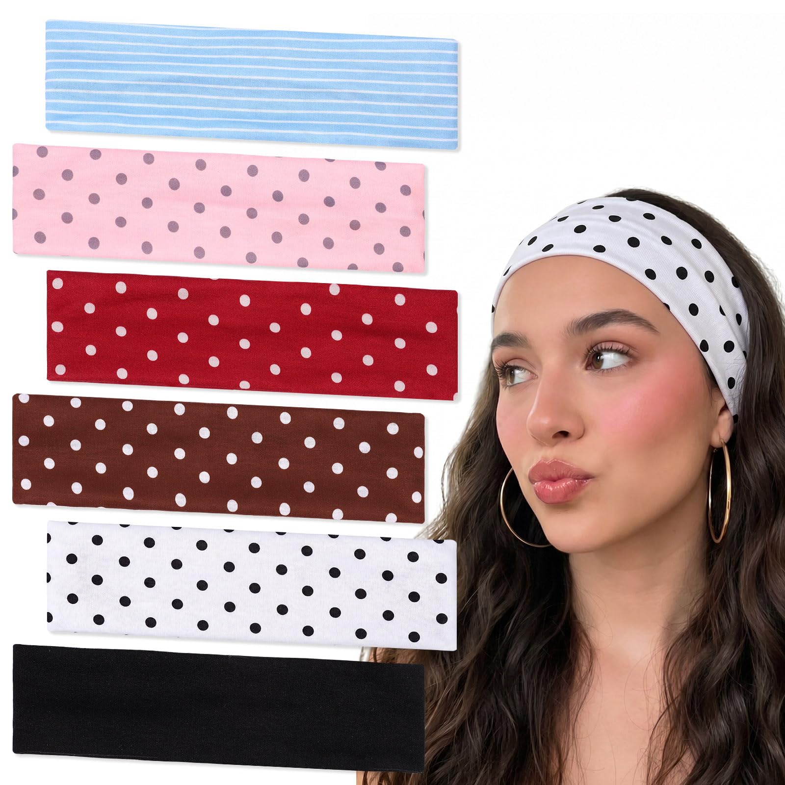VOBOBE front view of six-pack headbands showing colors and pattern benefit