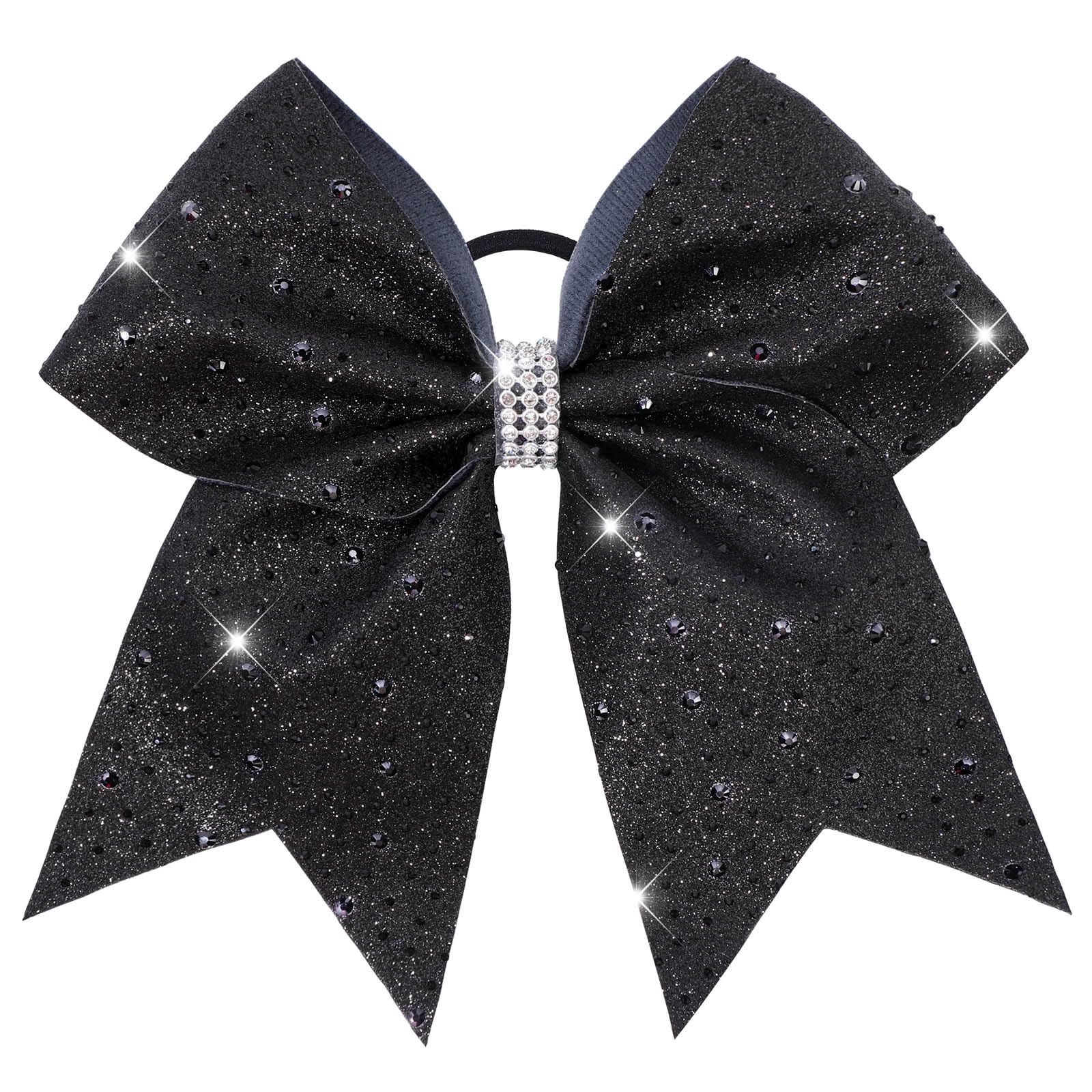 VOBOBE front view black glitter bow showing bold shine and stage-ready look