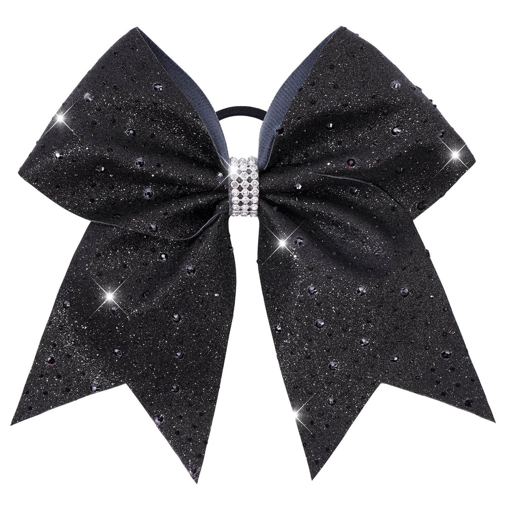 VOBOBE front view black glitter bow showing bold shine and stage-ready look