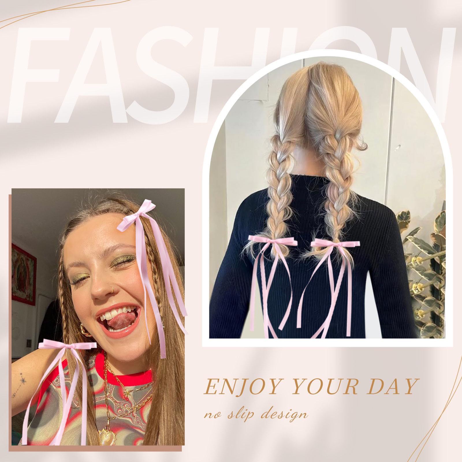 VOBOBE bow clipped in a ponytail demonstrating added volume and movement