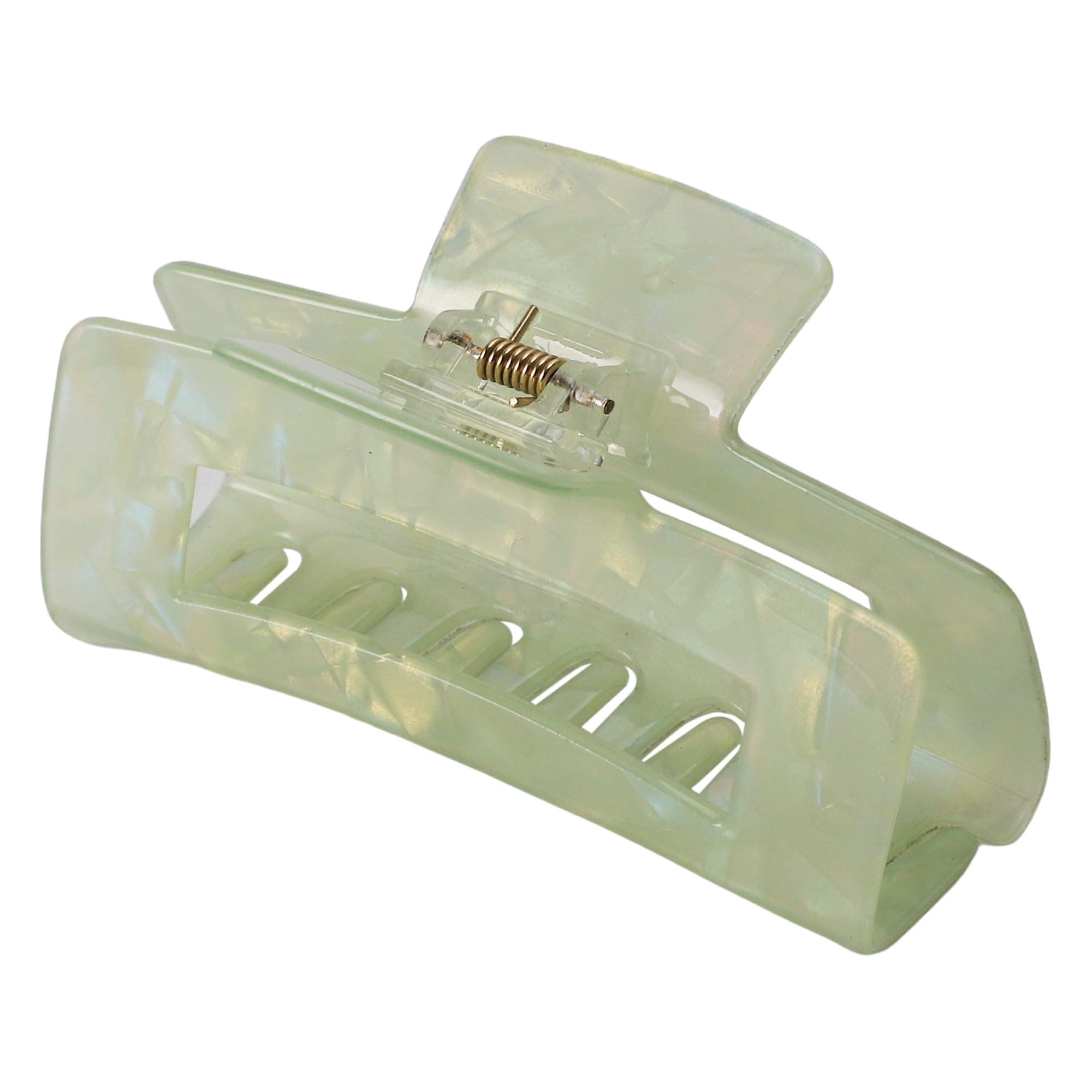 VOCOSTE front view of green tortoise clip shows polished finish and secure hold