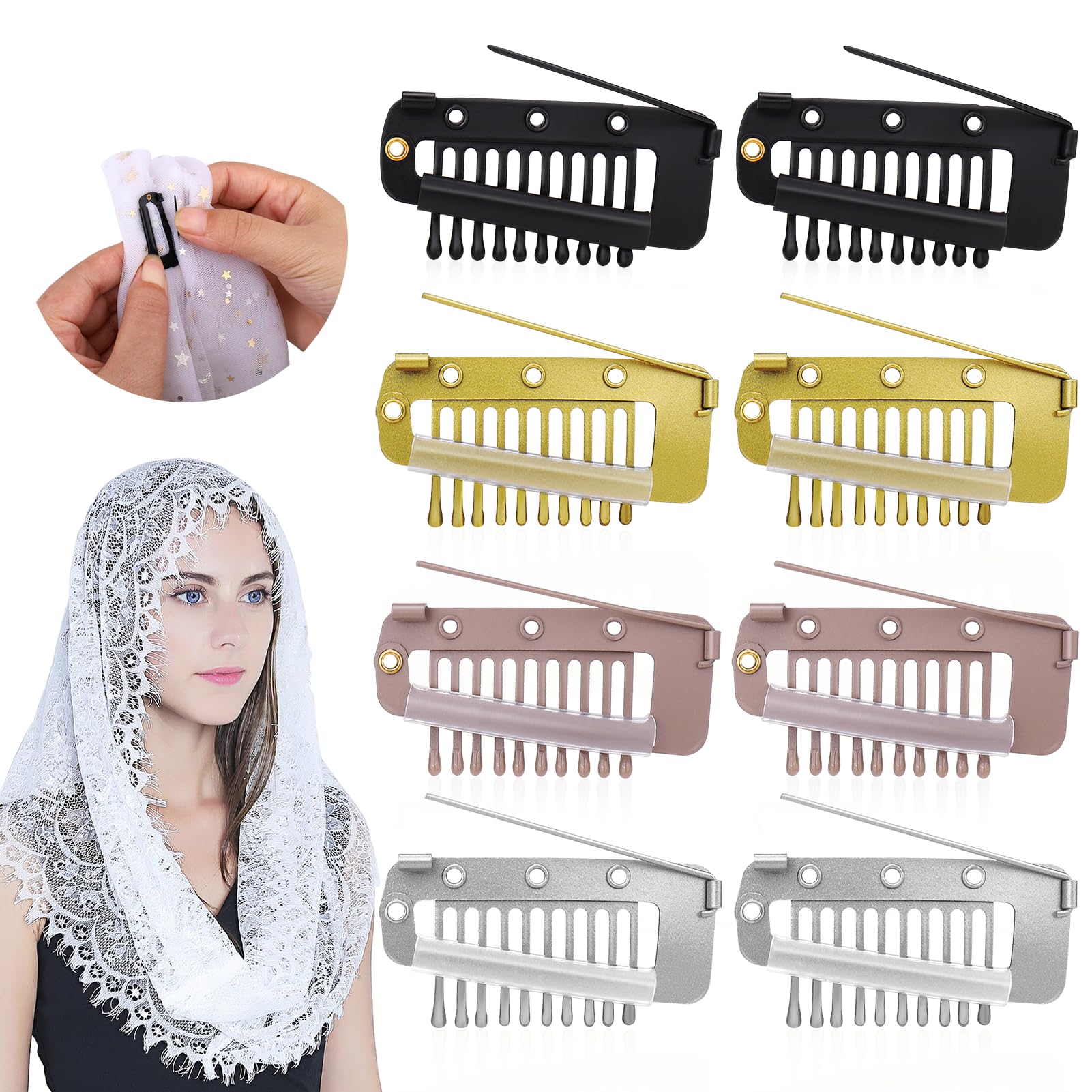 Vodolo front view of eight mixed-color chunni clips showing neat packaging and variety