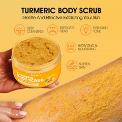 VOERUY applying scrub to bikini area demonstrating gentle exfoliation and care
