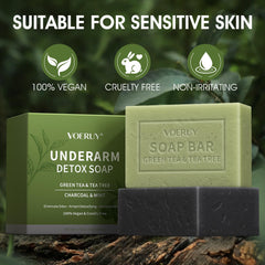 VOERUY bar staged on bathroom shelf conveying a clean routine